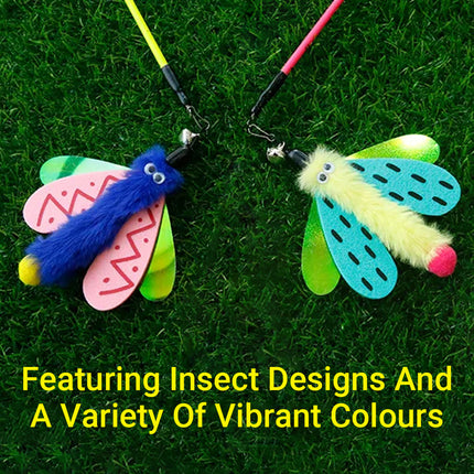 Insect Cat Teaser Wand 49cm Long Stick Toy with Bell for Interactive Play