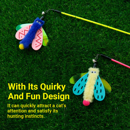 Insect Cat Teaser Wand 49cm Long Stick Toy with Bell for Interactive Play