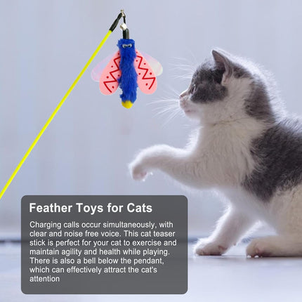 Insect Cat Teaser Wand 49cm Long Stick Toy with Bell for Interactive Play