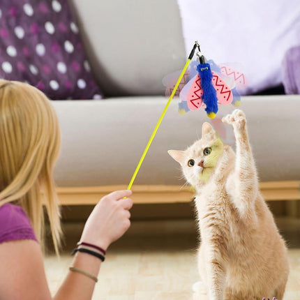 Insect Cat Teaser Wand 49cm Long Stick Toy with Bell for Interactive Play