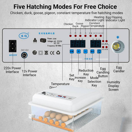 24 Egg Incubator Auto Turning Digital Temp Humidity Control for Chicken Duck