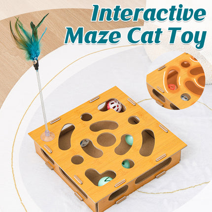Cat Self Entertainment Boredom Toy Set Puzzle Maze Box Tease Stick With Bells