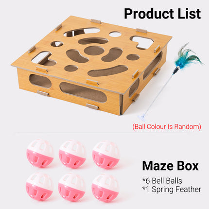 Cat Self Entertainment Boredom Toy Set Puzzle Maze Box Tease Stick With Bells