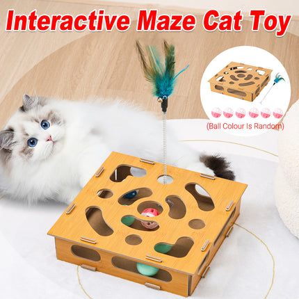 Cat Self Entertainment Boredom Toy Set Puzzle Maze Box Tease Stick With Bells