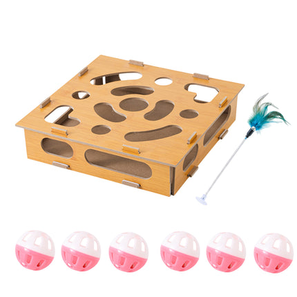Cat Self Entertainment Boredom Toy Set Puzzle Maze Box Tease Stick With Bells
