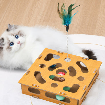 Cat Self Entertainment Boredom Toy Set Puzzle Maze Box Tease Stick With Bells