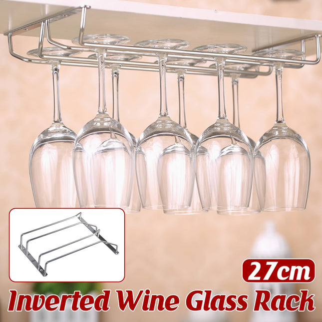 Stainless Steel Wine Glass Rack Double Row Hanging Cup Holder Cabinet Shelf