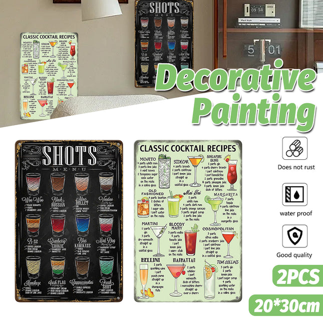 2 PCS VintageTinned Iron Decorative Wall Art Retro Style Decor Durable For Bar