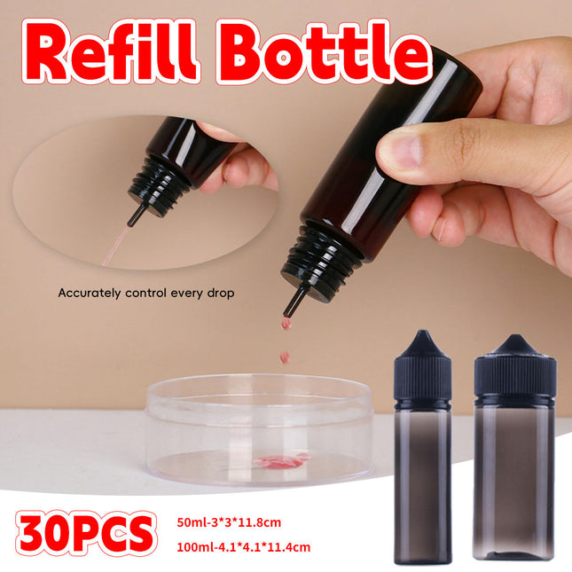 Portable Dropper Bottle Set 50ml 100ml Refill Squeeze Bottles 30 Pack