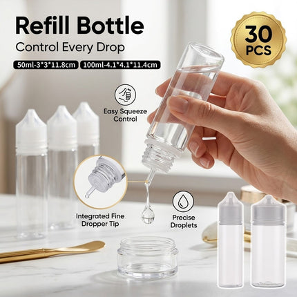 Clear Dropper Bottle Set 50ml 100ml Refill Squeeze Bottles 30 Pack