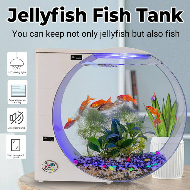 Round Jellyfish Fish Tank 10L Desktop Aquarium with LED Colour Lights