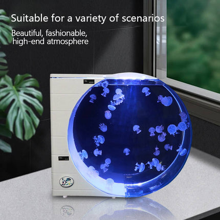 Round Jellyfish Fish Tank 10L Desktop Aquarium with LED Colour Lights