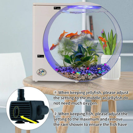 Round Jellyfish Fish Tank 10L Desktop Aquarium with LED Colour Lights