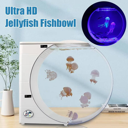 Round Jellyfish Fish Tank 10L Desktop Aquarium with LED Colour Lights