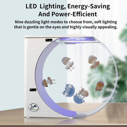 Round Jellyfish Fish Tank 10L Desktop Aquarium with LED Colour Lights