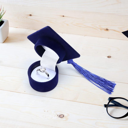 Graduation Cap Ring Boxes 6 Pack Velvet Keepsake Black Blue