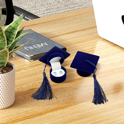 Graduation Cap Ring Boxes 6 Pack Velvet Keepsake Black Blue