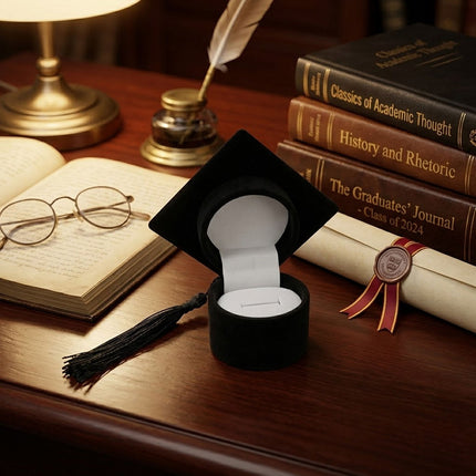 Graduation Cap Ring Boxes 6 Pack Velvet Keepsake Black Blue