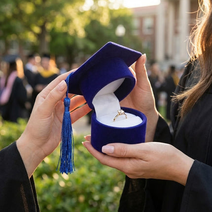 Graduation Cap Ring Boxes 6 Pack Velvet Keepsake Black Blue
