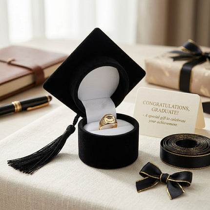 Graduation Cap Ring Boxes 6 Pack Velvet Keepsake Black Blue