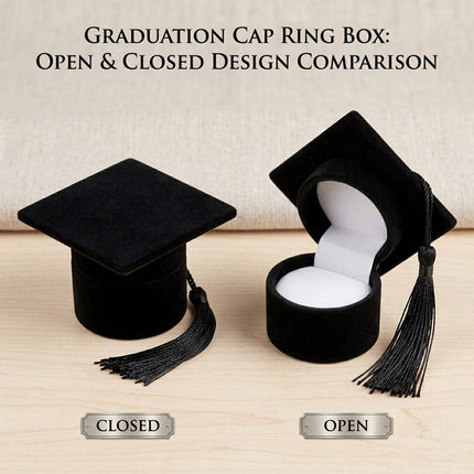Graduation Cap Ring Boxes 6 Pack Velvet Keepsake Black Blue