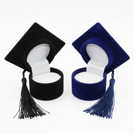 Graduation Cap Ring Boxes 6 Pack Velvet Keepsake Black Blue