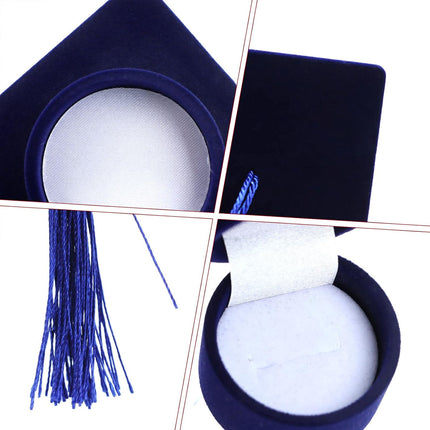 Graduation Cap Ring Boxes 6 Pack Velvet Keepsake Black Blue