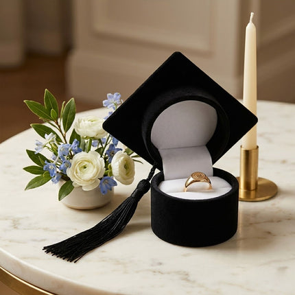 Graduation Cap Ring Boxes 6 Pack Velvet Keepsake Black Blue