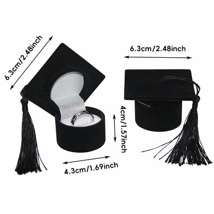 Graduation Cap Ring Boxes 6 Pack Velvet Keepsake Black Blue