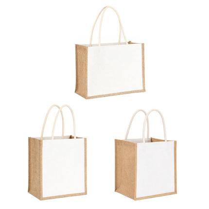 Jute Canvas Handheld Tote Bags 5 Pack Blank Front Panel