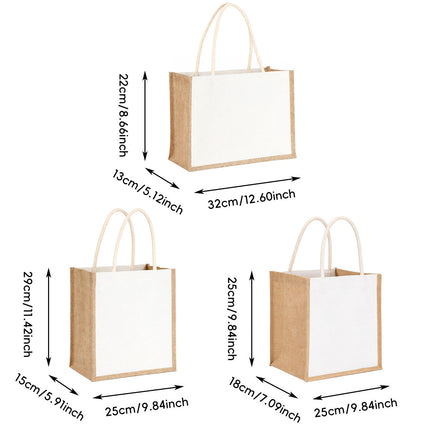 Jute Canvas Handheld Tote Bags 5 Pack Blank Front Panel