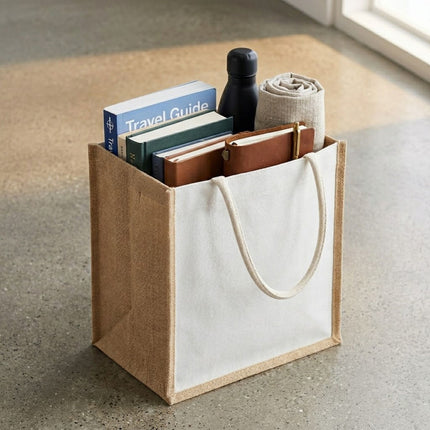 Jute Canvas Handheld Tote Bags 5 Pack Blank Front Panel