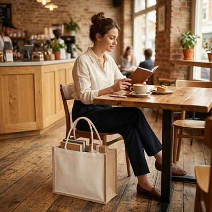 Jute Canvas Handheld Tote Bags 5 Pack Blank Front Panel