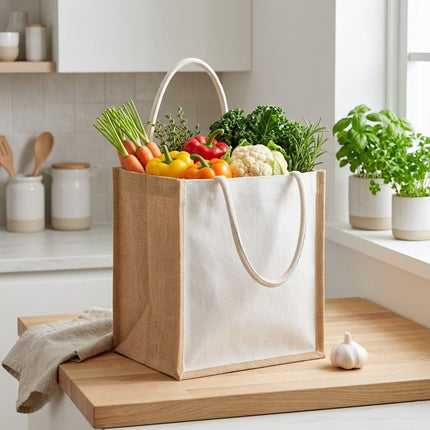Jute Canvas Handheld Tote Bags 5 Pack Blank Front Panel