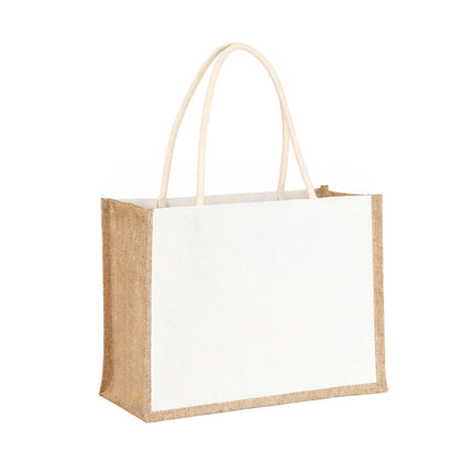 Jute Canvas Handheld Tote Bags 5 Pack Blank Front Panel