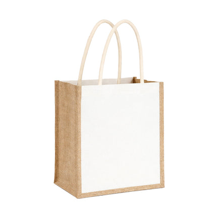 Jute Canvas Handheld Tote Bags 5 Pack Blank Front Panel