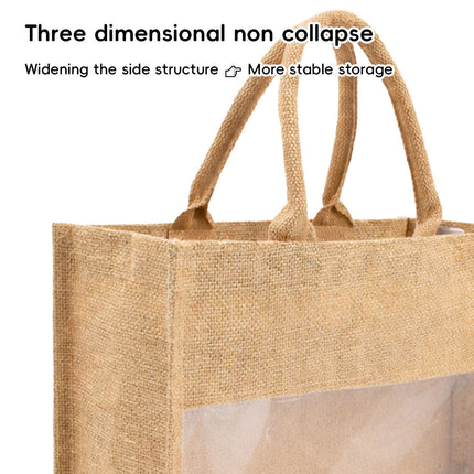 Clear Window Jute Gift Tote Bags 2 Pack Two Sizes