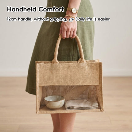 Clear Window Jute Gift Tote Bags 2 Pack Two Sizes