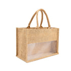 Clear Window Jute Gift Tote Bags 2 Pack Two Sizes