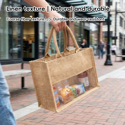 Clear Window Jute Gift Tote Bags 2 Pack Two Sizes