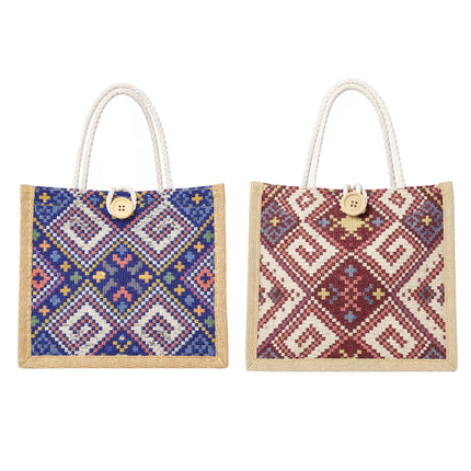 Ethnic Jacquard Jute Tote Bags 10 Pack Two Colours