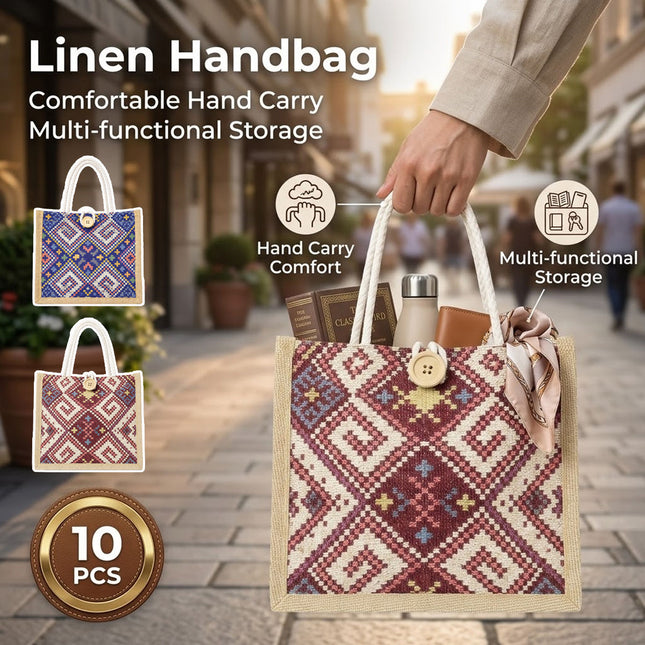 Ethnic Jacquard Jute Tote Bags 10 Pack Two Colours
