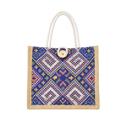 Ethnic Jacquard Jute Tote Bags 10 Pack Two Colours