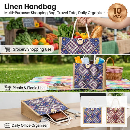 Ethnic Jacquard Jute Tote Bags 10 Pack Two Colours