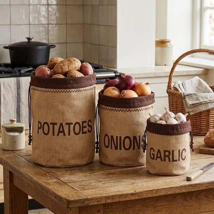 Kitchen Drawstring Jute Produce Bags 2 Pack Labeled