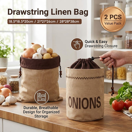 Kitchen Drawstring Jute Produce Bags 2 Pack Labeled