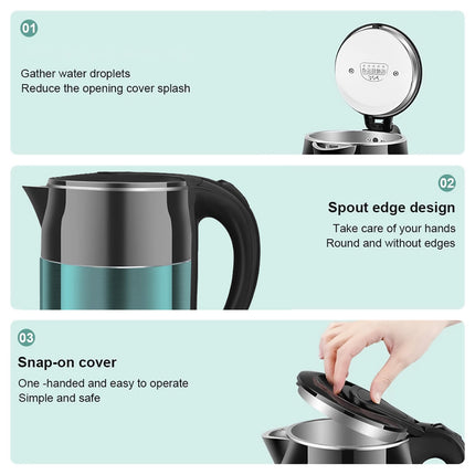 Home Smart Stainless Steel Electric Kettle 2L Double Layer Anti Scald Safe