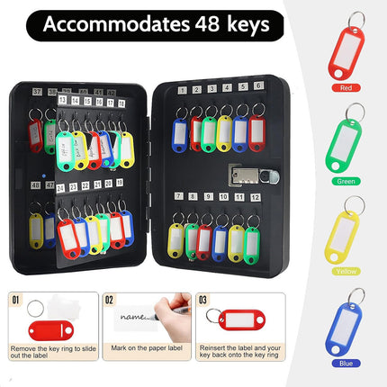 48 Key Wall Mounted Combination Key Cabinet Steel Organiser Box Home Office