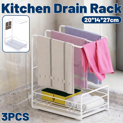 3PCS Kitchen Countertop Drain Rack Space Saving Organiser with Drainage Plate