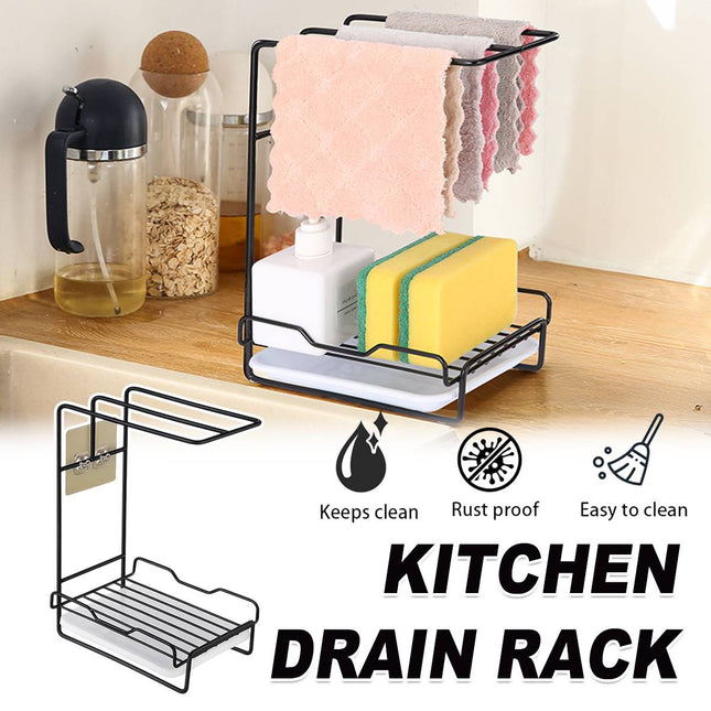 Countertop Kitchen Sink Caddy Organiser Dishcloth Sponge Holder Drain Rack Steel